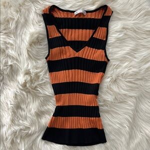 Mi Black and Orange Striped V-Neck Tank Top
